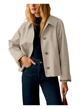 Cropped Trench Coat Casual Polyester Outerwear Jacket